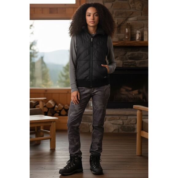NWOT prAna Esla Black Fleece Lined Quilted Waterproof Puff Vest Women's Large - Picture 1 of 11